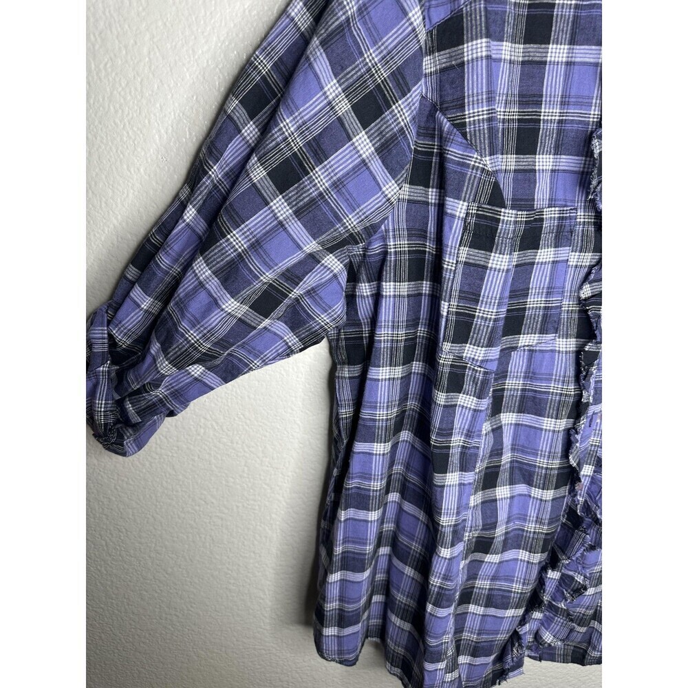 NEW Lane Bryant Shirt Womens 22/24 Purple Black Plaid Ruffle Button Front Top - Picture 3 of 5